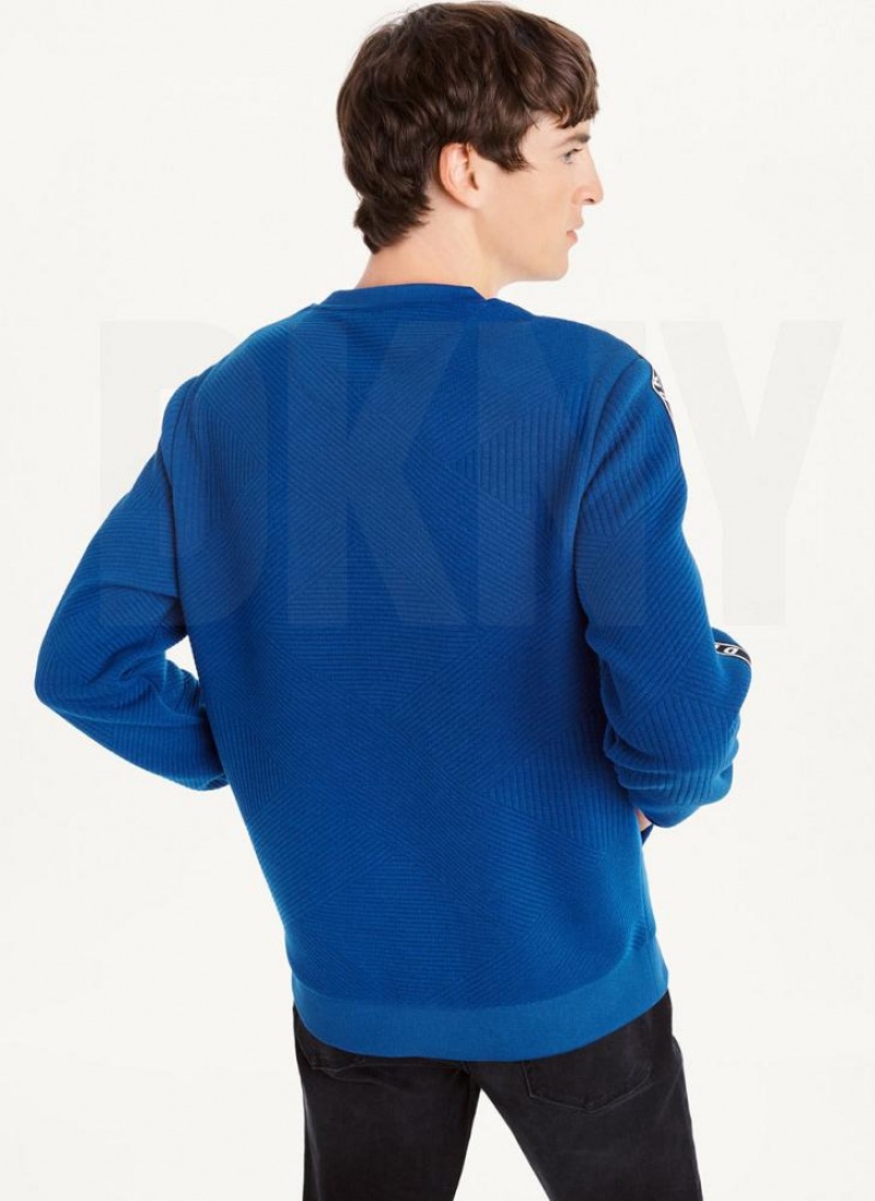 Deep Blue Men's DKNY Directional Quilting Crewneck Sweatshirts | Australia-D0794