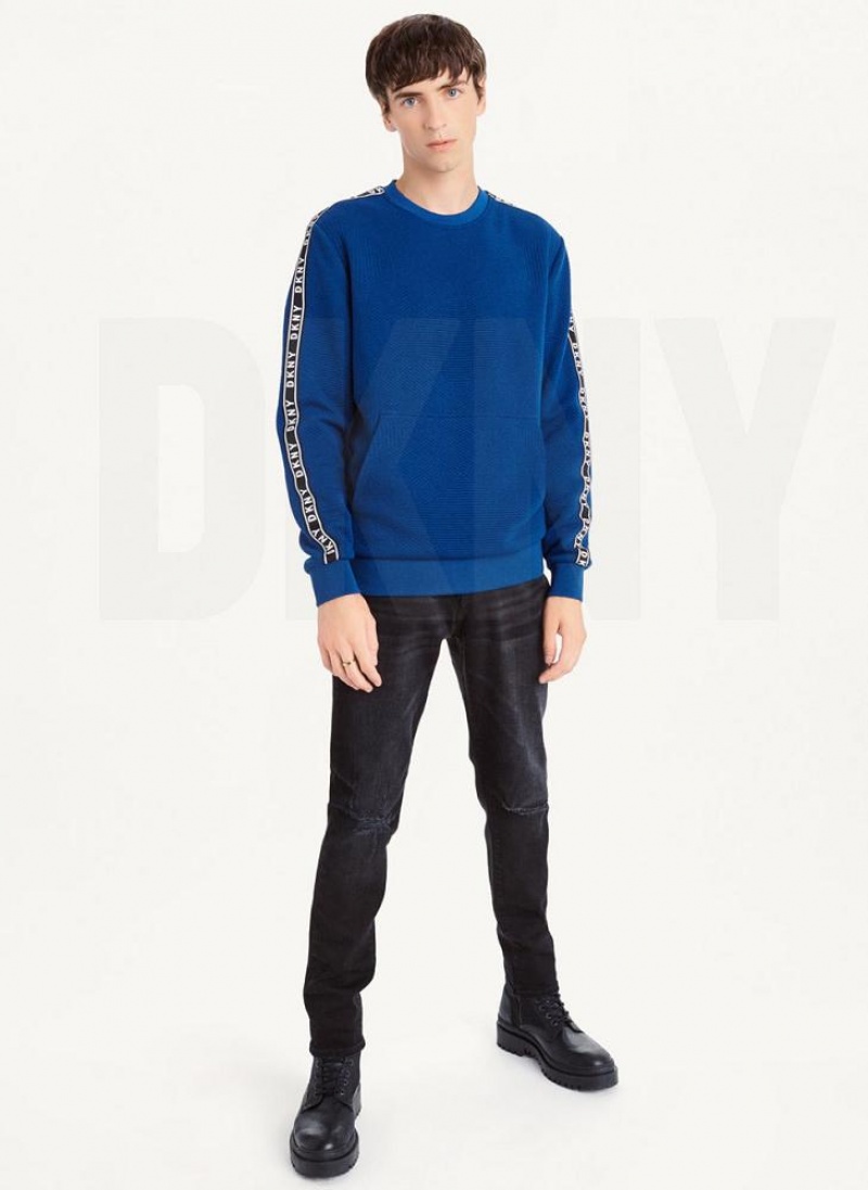 Deep Blue Men's DKNY Directional Quilting Crewneck Sweatshirts | Australia-D0794