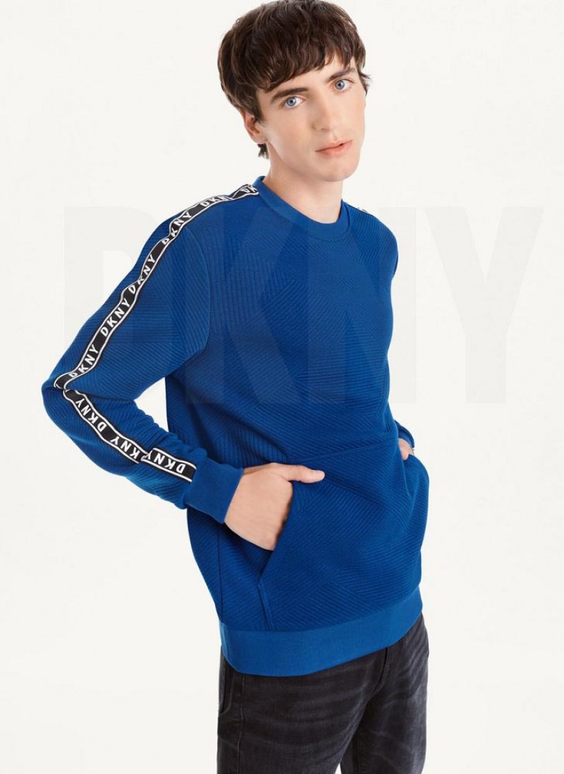 Deep Blue Men's DKNY Directional Quilting Crewneck Sweatshirts | Australia-D0794