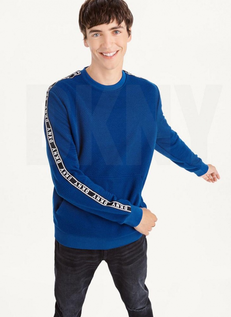 Deep Blue Men\'s DKNY Directional Quilting Crewneck Sweatshirts | Australia-D0794