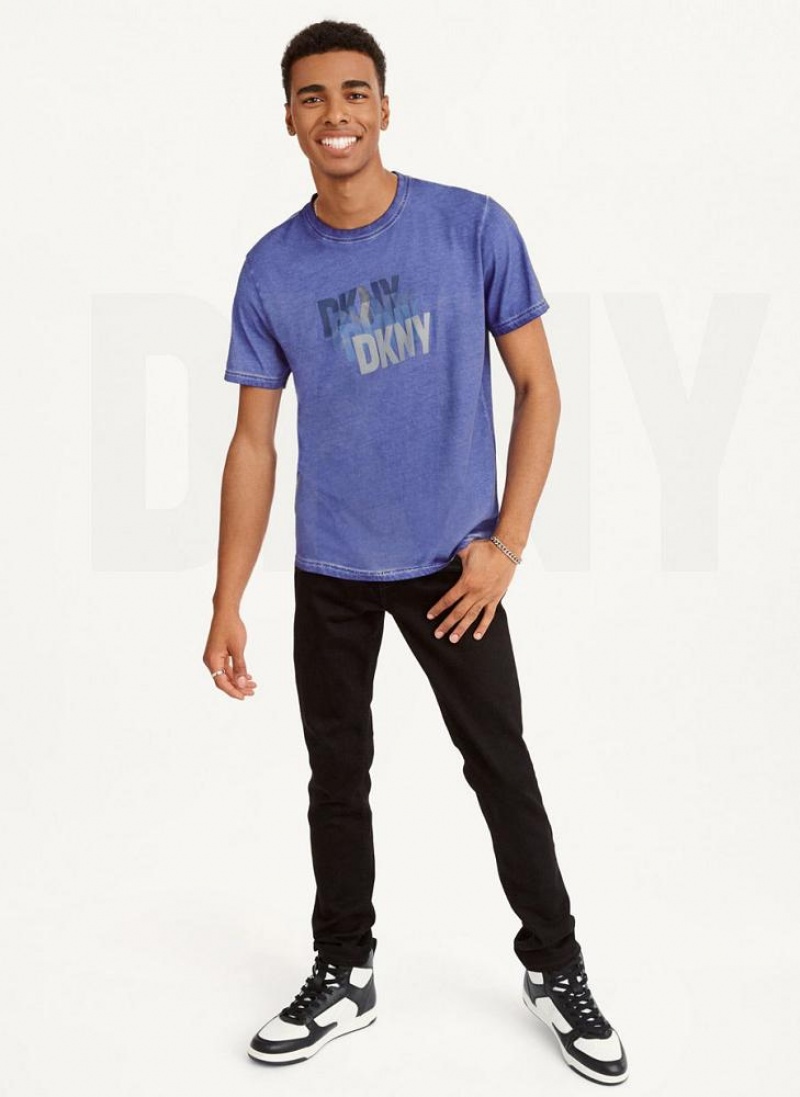 Deep Blue Men's DKNY Layered Mineral Wash T Shirts | Australia-D0398