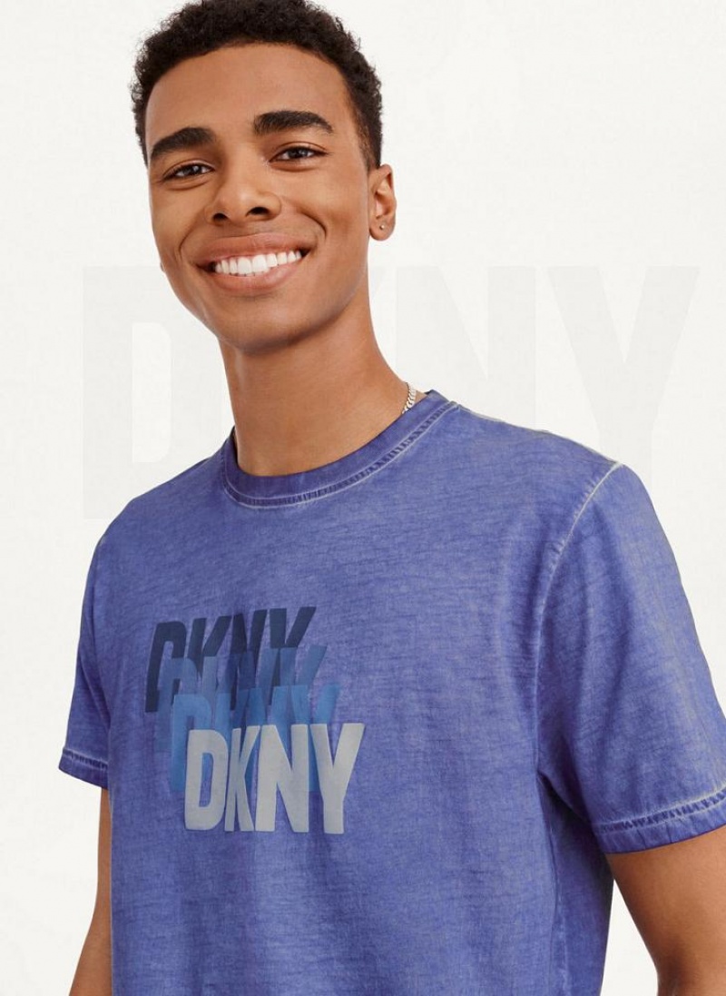 Deep Blue Men's DKNY Layered Mineral Wash T Shirts | Australia-D0398