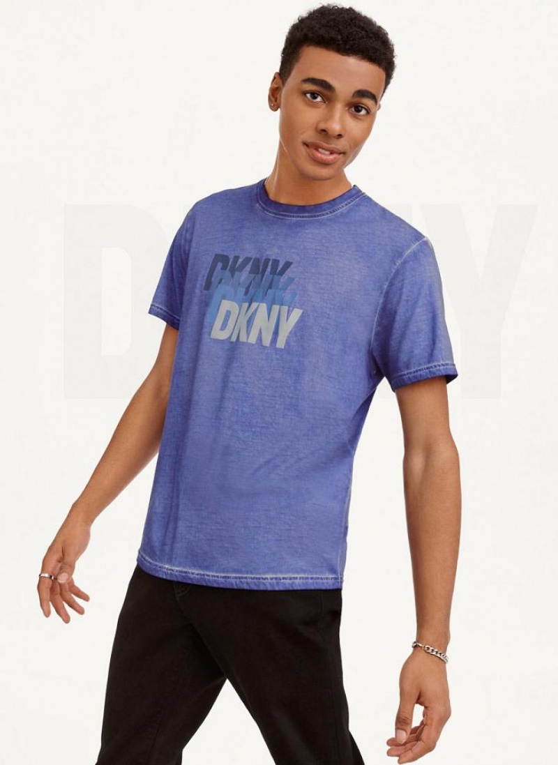 Deep Blue Men\'s DKNY Layered Mineral Wash T Shirts | Australia-D0398