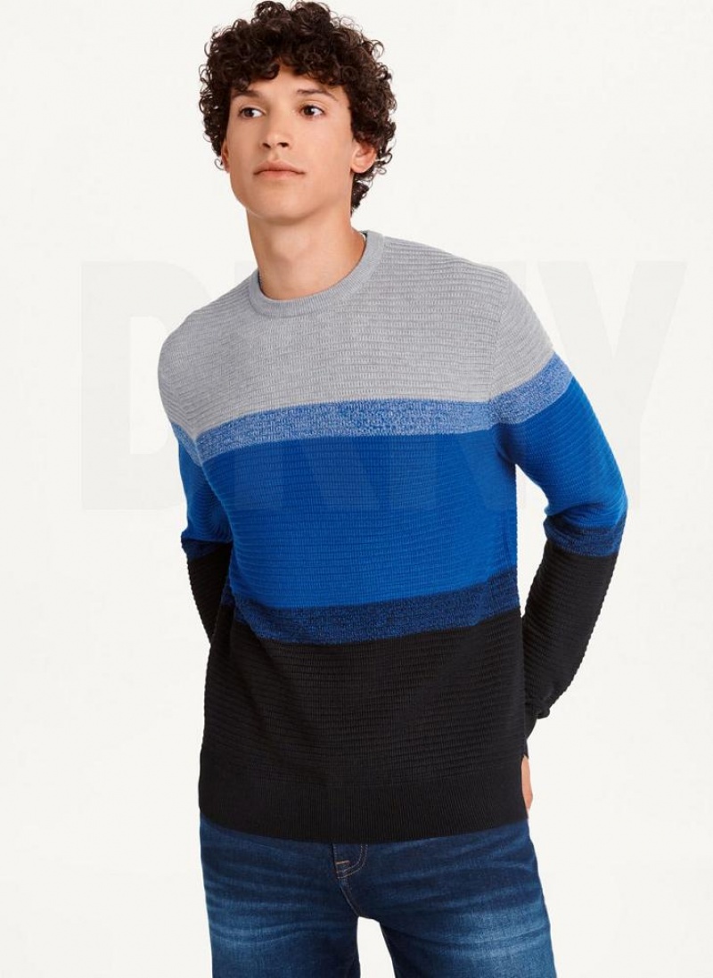 Deep Blue Men\'s DKNY Marled Stripe Crewneck Sweaters | Australia-D0654