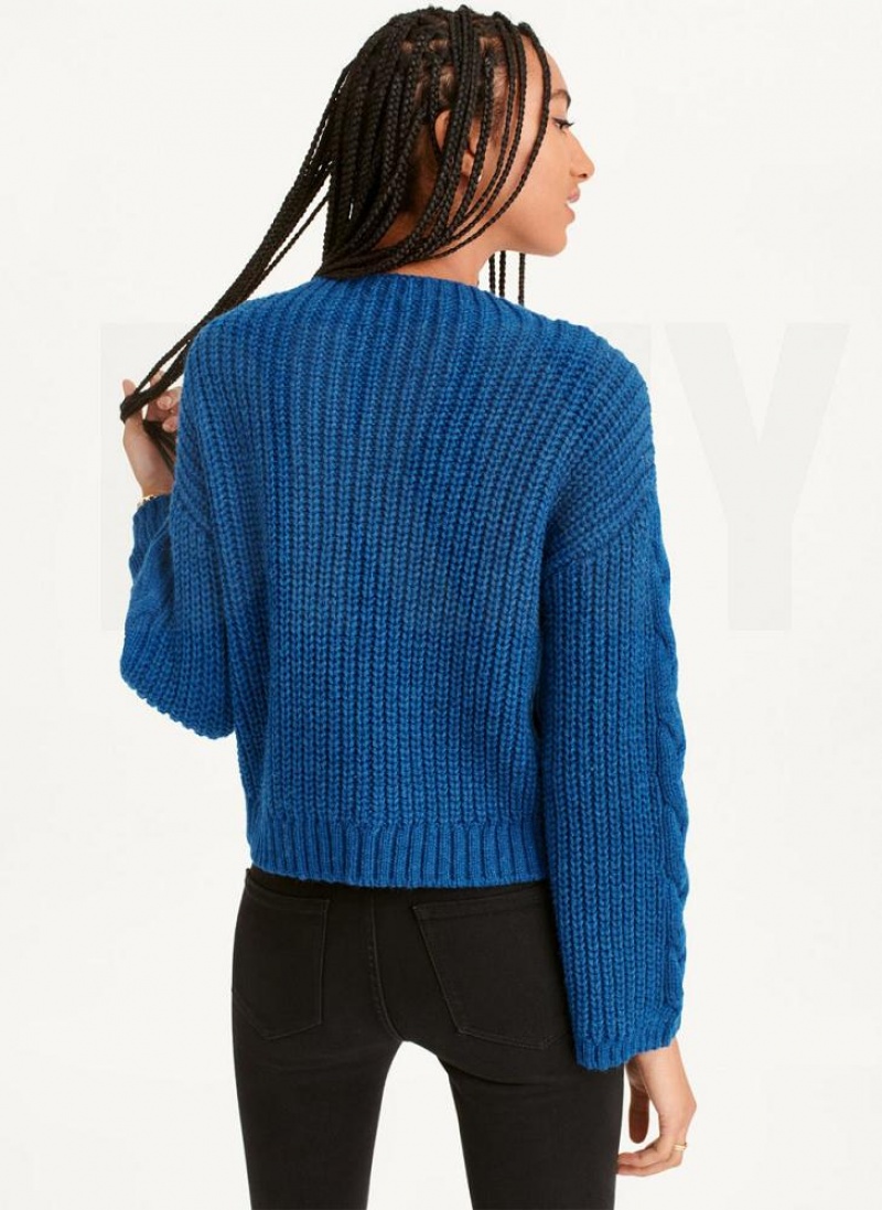 Deep Blue Women's DKNY Cable Knit Sweaters | Australia-D0287