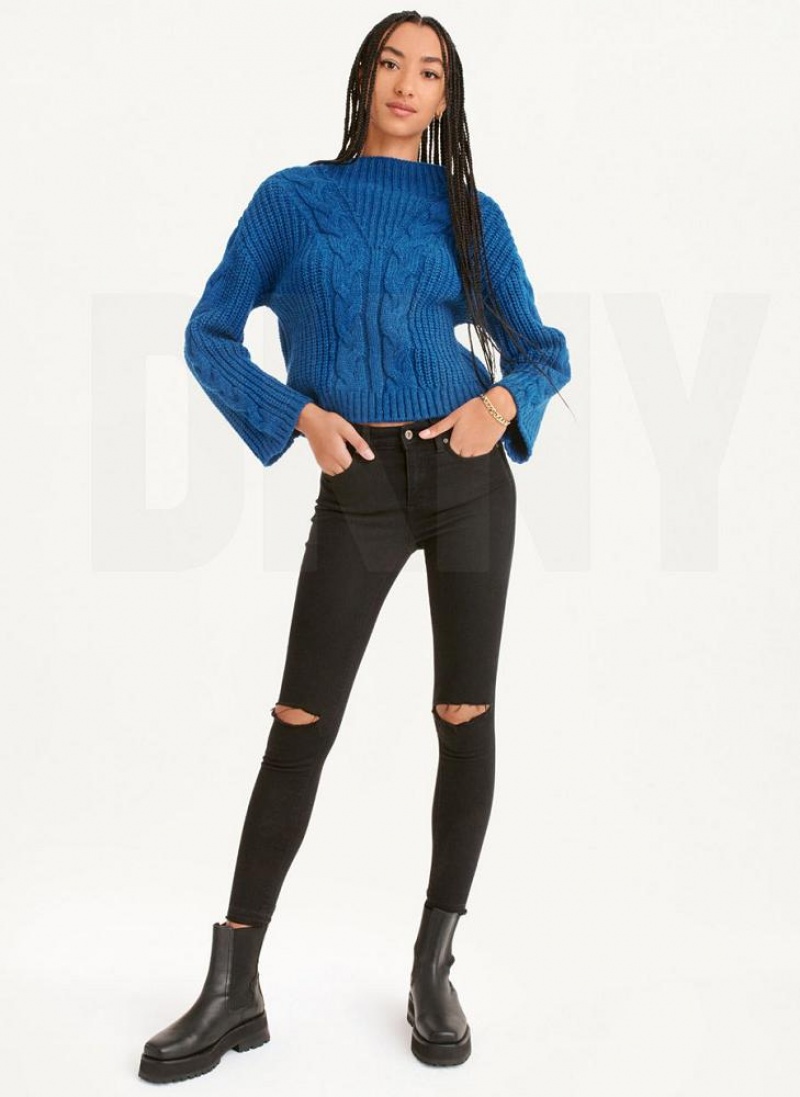 Deep Blue Women's DKNY Cable Knit Sweaters | Australia-D0287