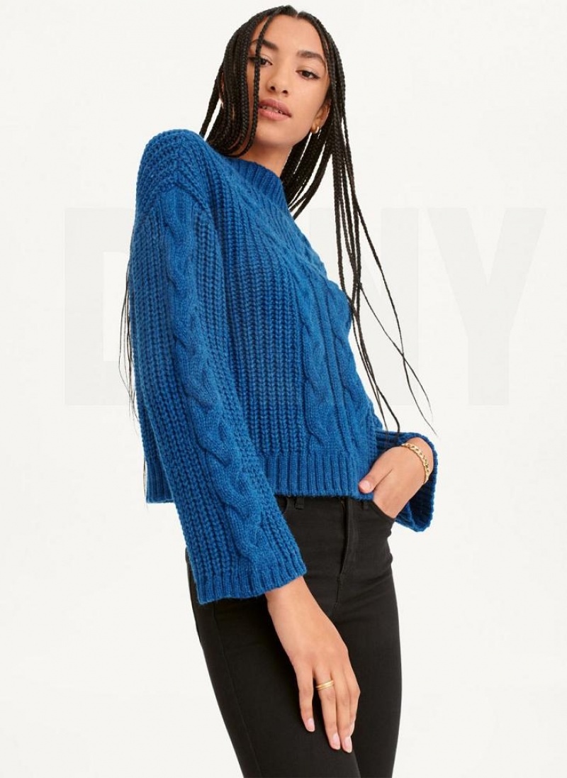 Deep Blue Women's DKNY Cable Knit Sweaters | Australia-D0287