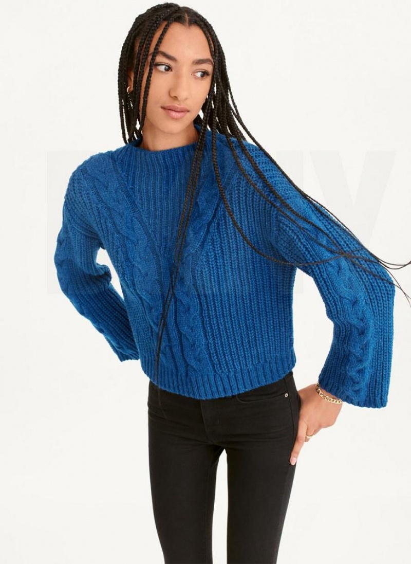 Deep Blue Women\'s DKNY Cable Knit Sweaters | Australia-D0287
