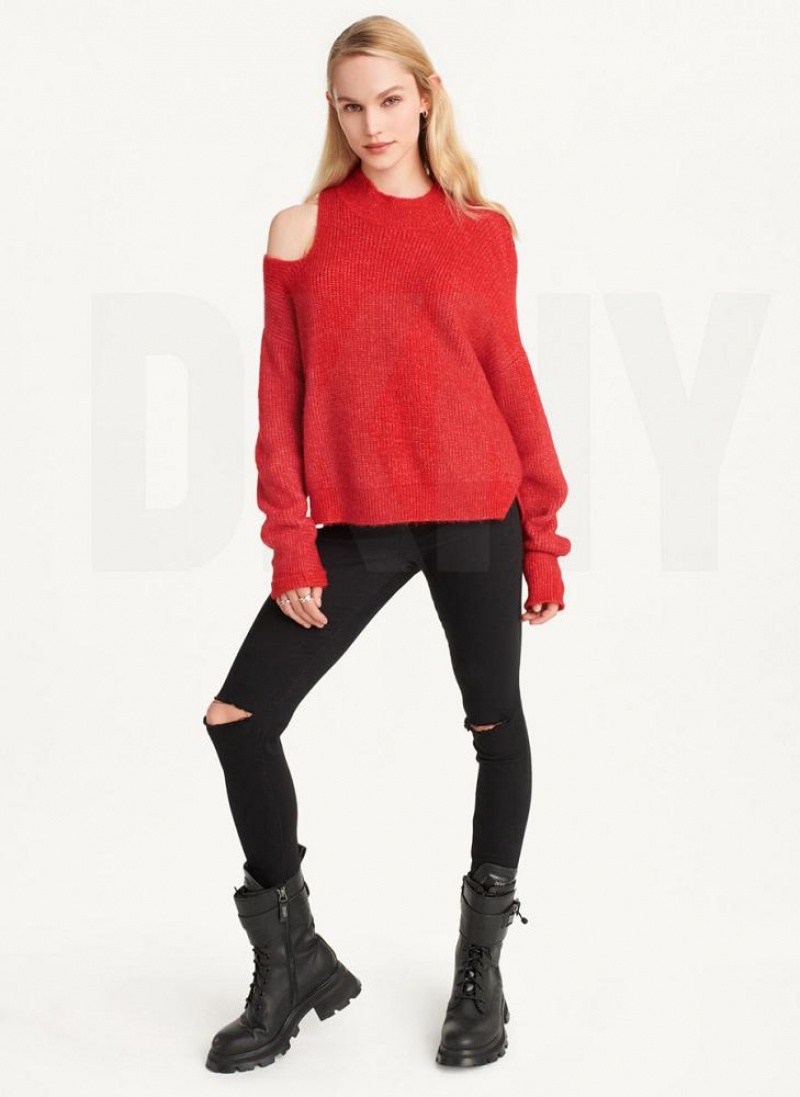 Deep Red Women's DKNY Cold Shoulder Sweaters | Australia-D0261