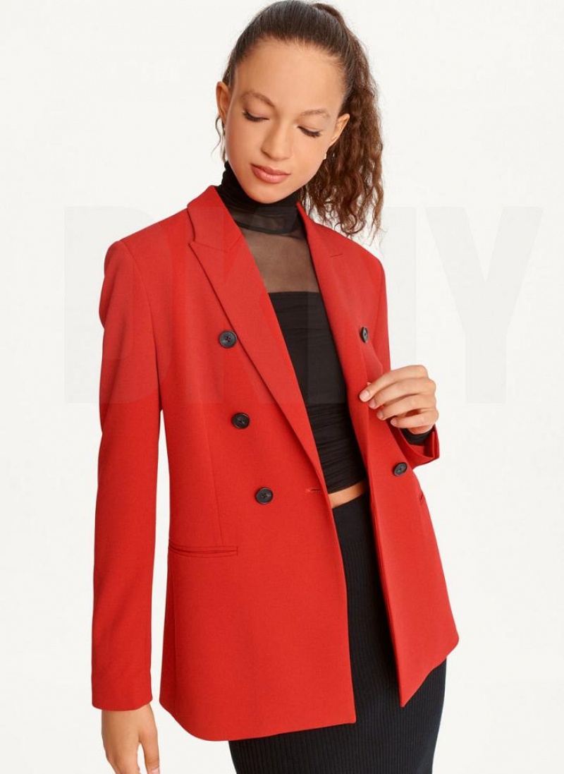 Deep Red Women's DKNY Double Breasted Blazers | Australia-D0124