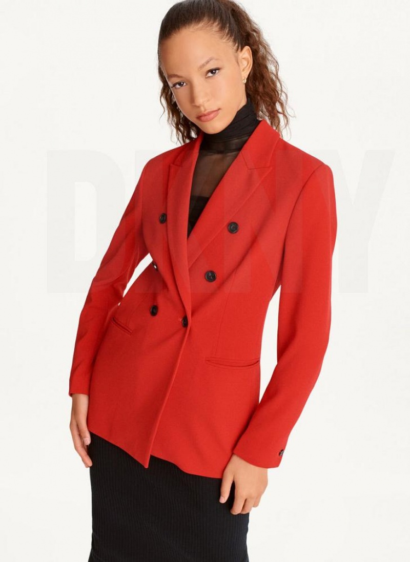 Deep Red Women\'s DKNY Double Breasted Blazers | Australia-D0124