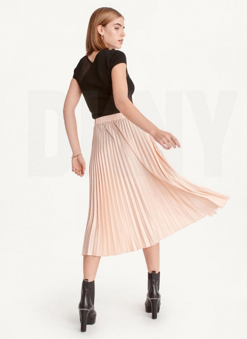Gold Brown Women's DKNY Asymmetrical Hem Pleated Maxi Skirts | Australia-D0661