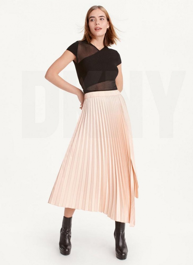 Gold Brown Women's DKNY Asymmetrical Hem Pleated Maxi Skirts | Australia-D0661