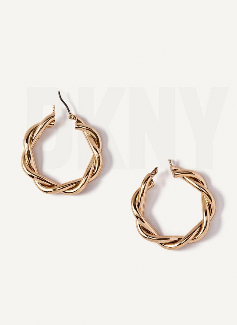 Gold Women's DKNY Chunky Twist Hoop Earrings | Australia-D0914