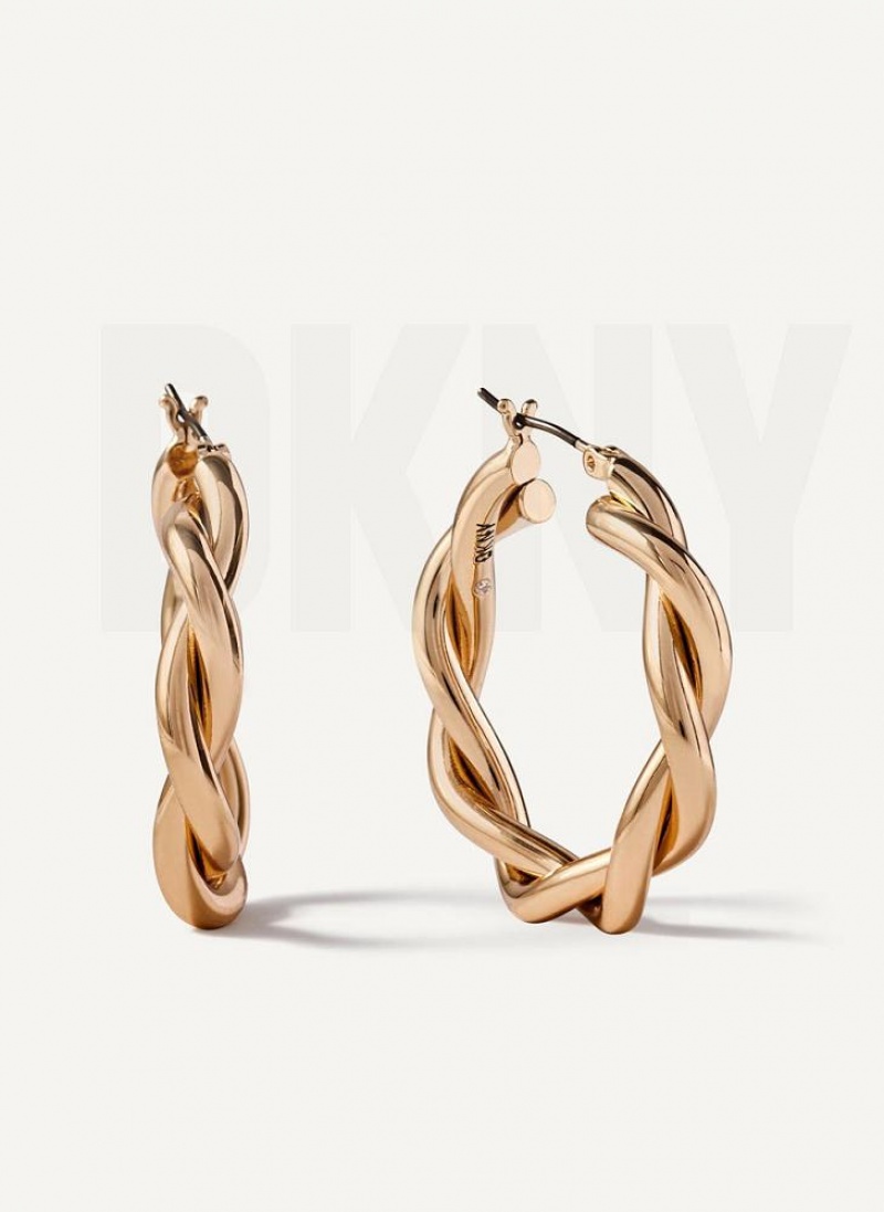 Gold Women\'s DKNY Chunky Twist Hoop Earrings | Australia-D0914