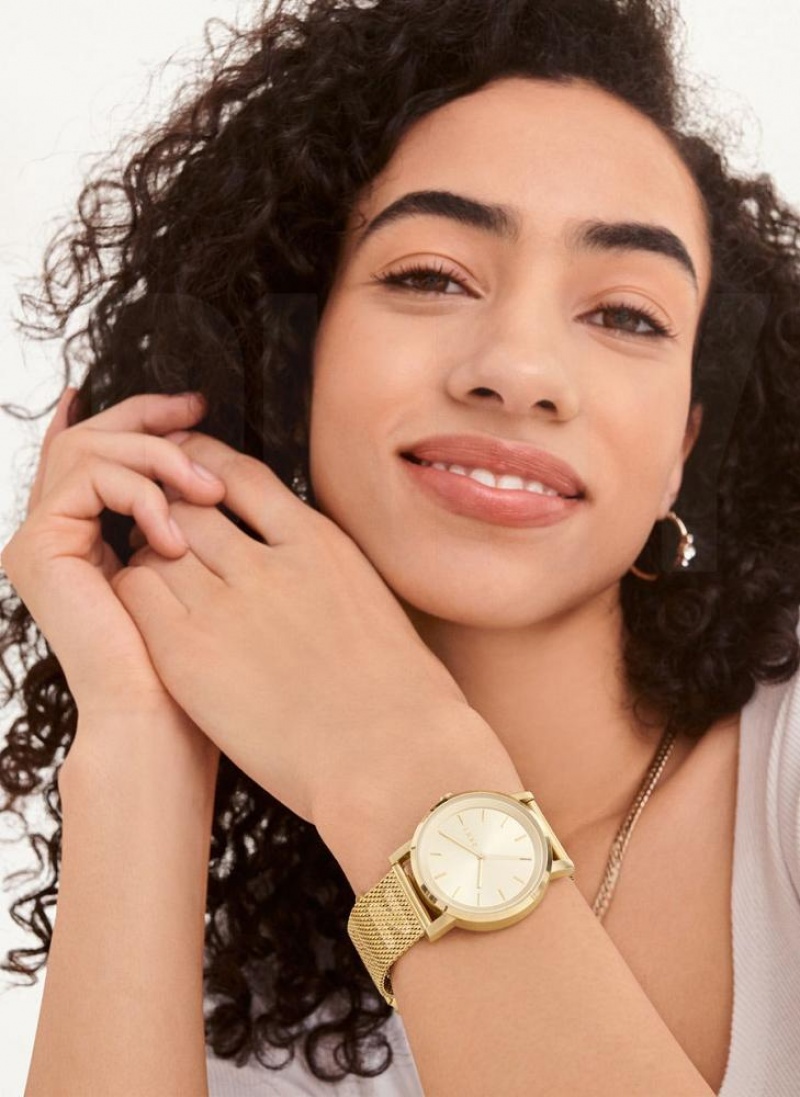 Gold Women's DKNY Soho Logo Mesh Band Watches | Australia-D0308