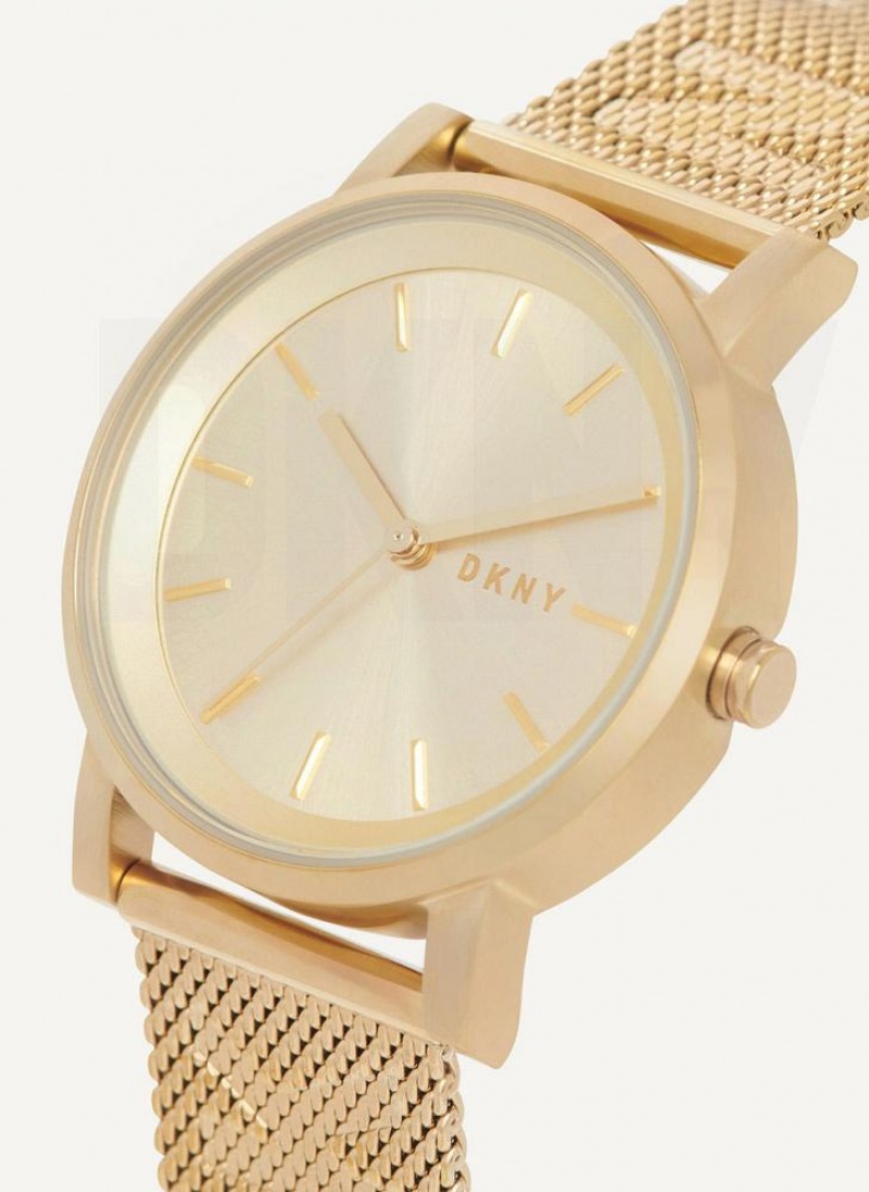Gold Women's DKNY Soho Logo Mesh Band Watches | Australia-D0308