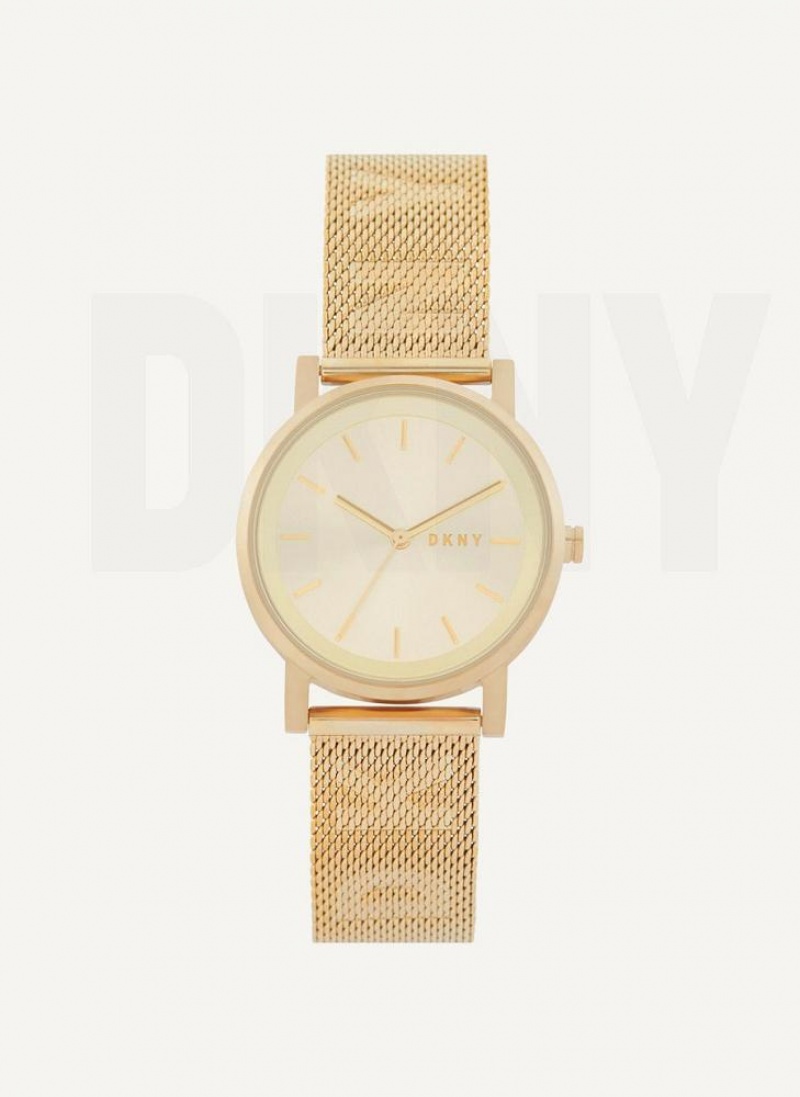 Gold Women\'s DKNY Soho Logo Mesh Band Watches | Australia-D0308
