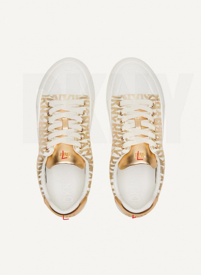 Gold Women's DKNY York Lace Up Sneakers | Australia-D0892