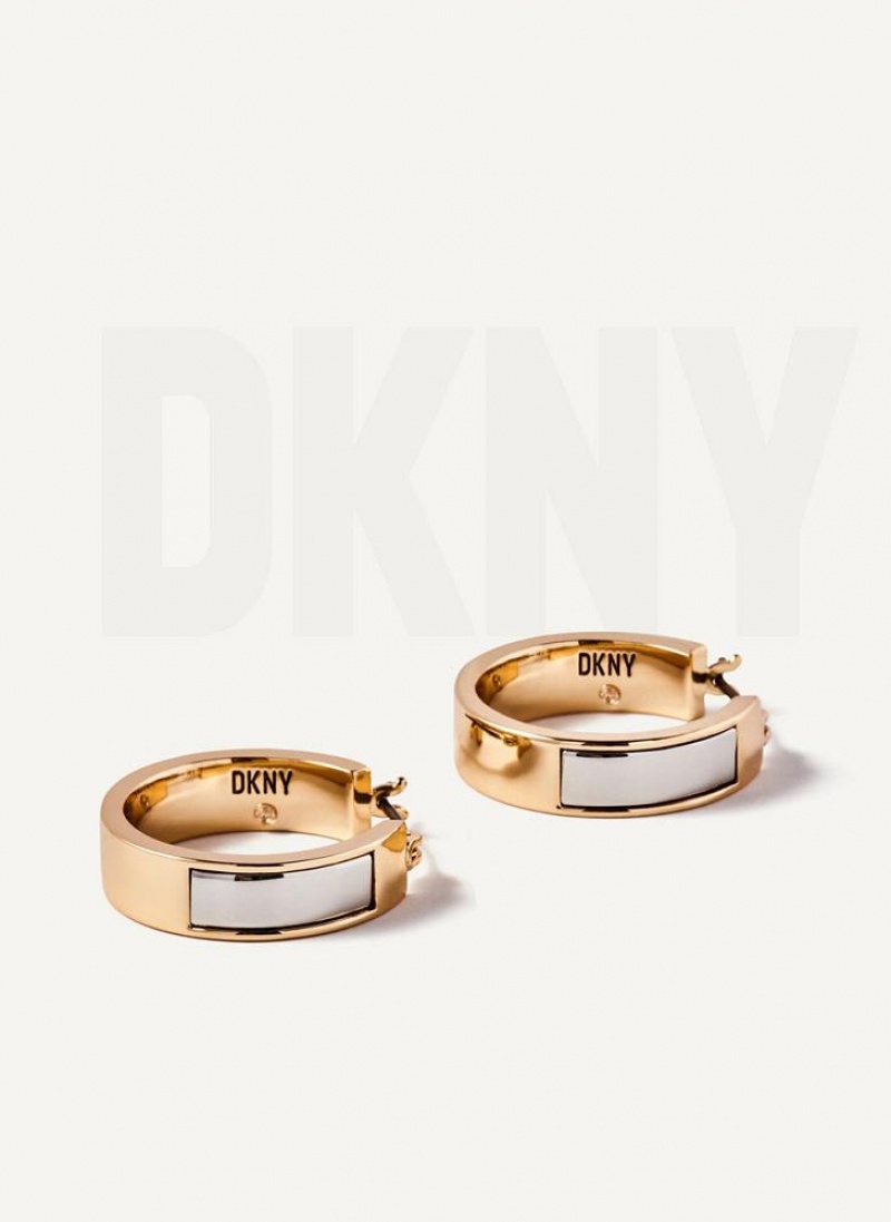 Gold / Silver Women's DKNY Two Tone Inlay Hoop Earrings | Australia-D1688