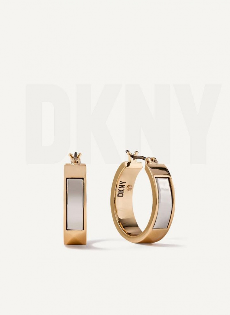 Gold / Silver Women\'s DKNY Two Tone Inlay Hoop Earrings | Australia-D1688