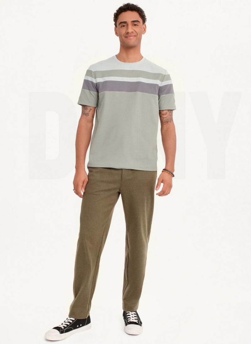 Green Men's DKNY Block Short Sleeve Crewneck T Shirts | Australia-D1909