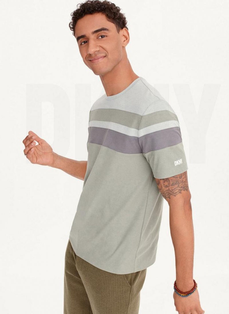 Green Men's DKNY Block Short Sleeve Crewneck T Shirts | Australia-D1909
