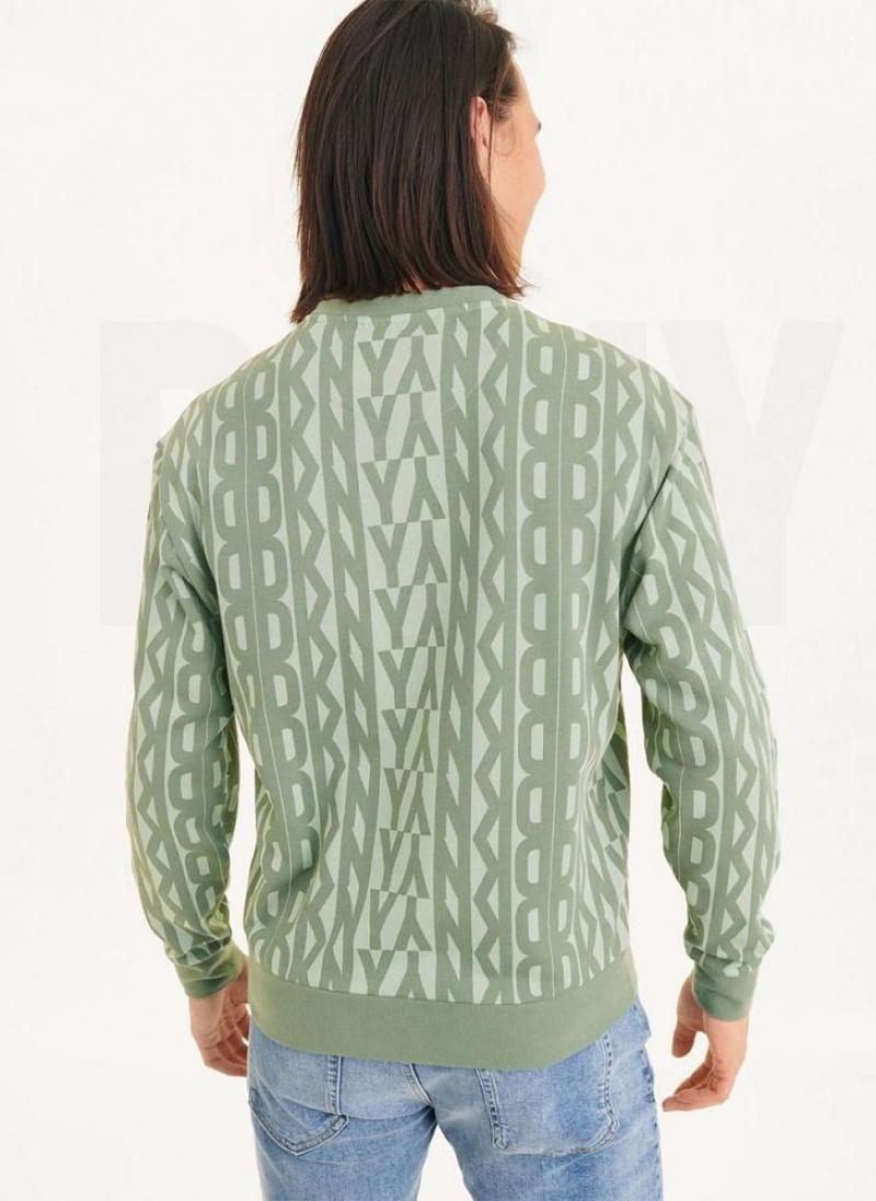 Green Men's DKNY Exploded Allover Logo Crew Sweatshirts | Australia-D0271