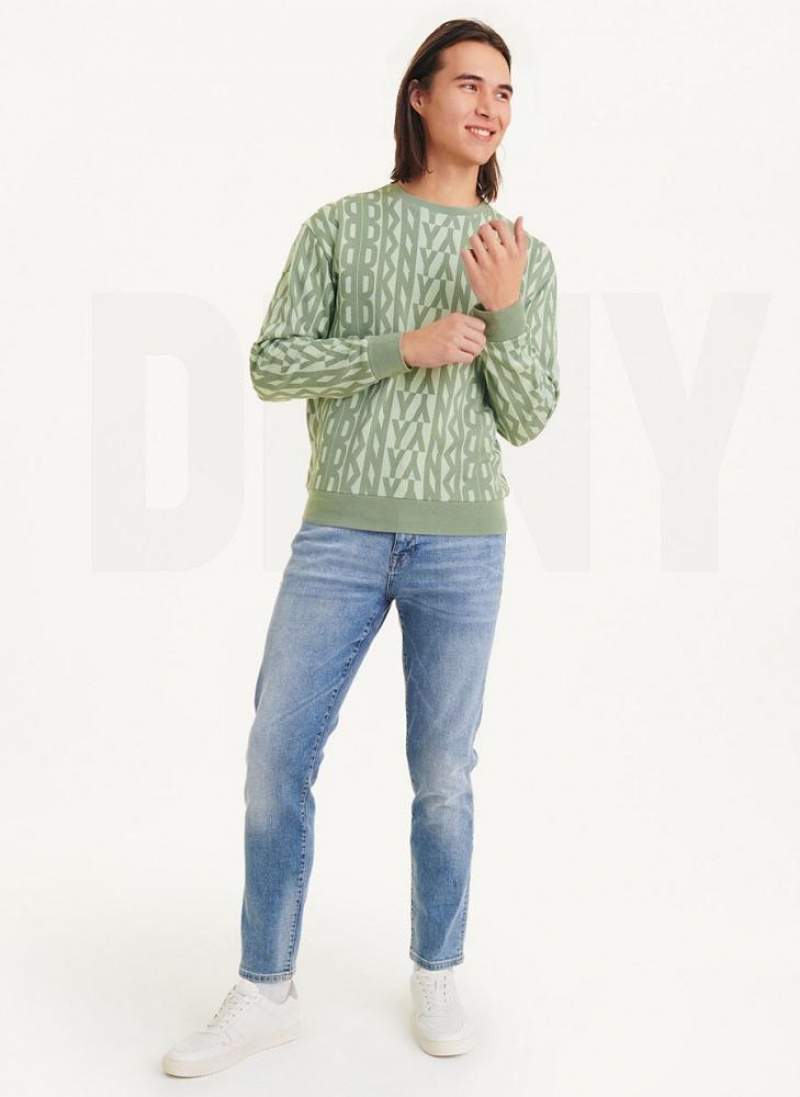 Green Men's DKNY Exploded Allover Logo Crew Sweatshirts | Australia-D0271