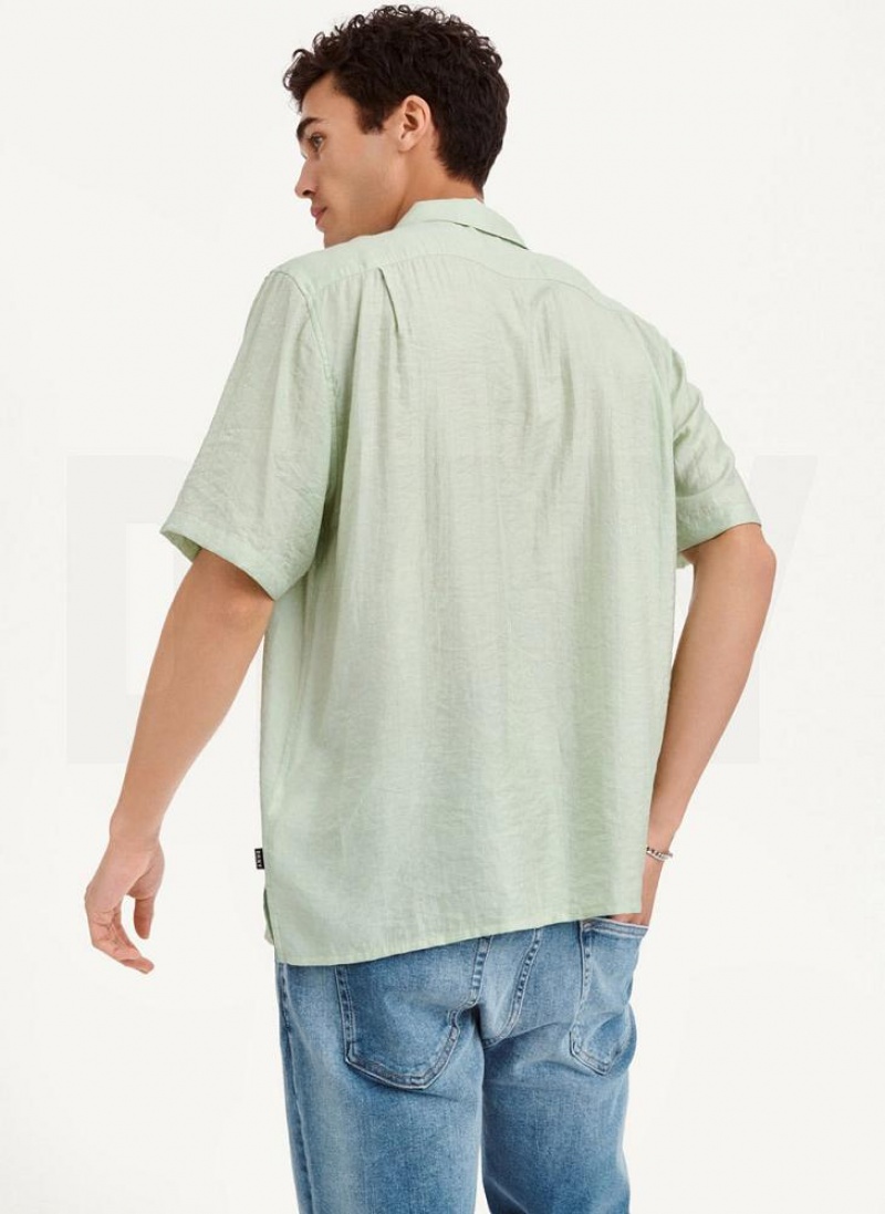 Green Men's DKNY Imitation Silk Camp Shirts | Australia-D1774