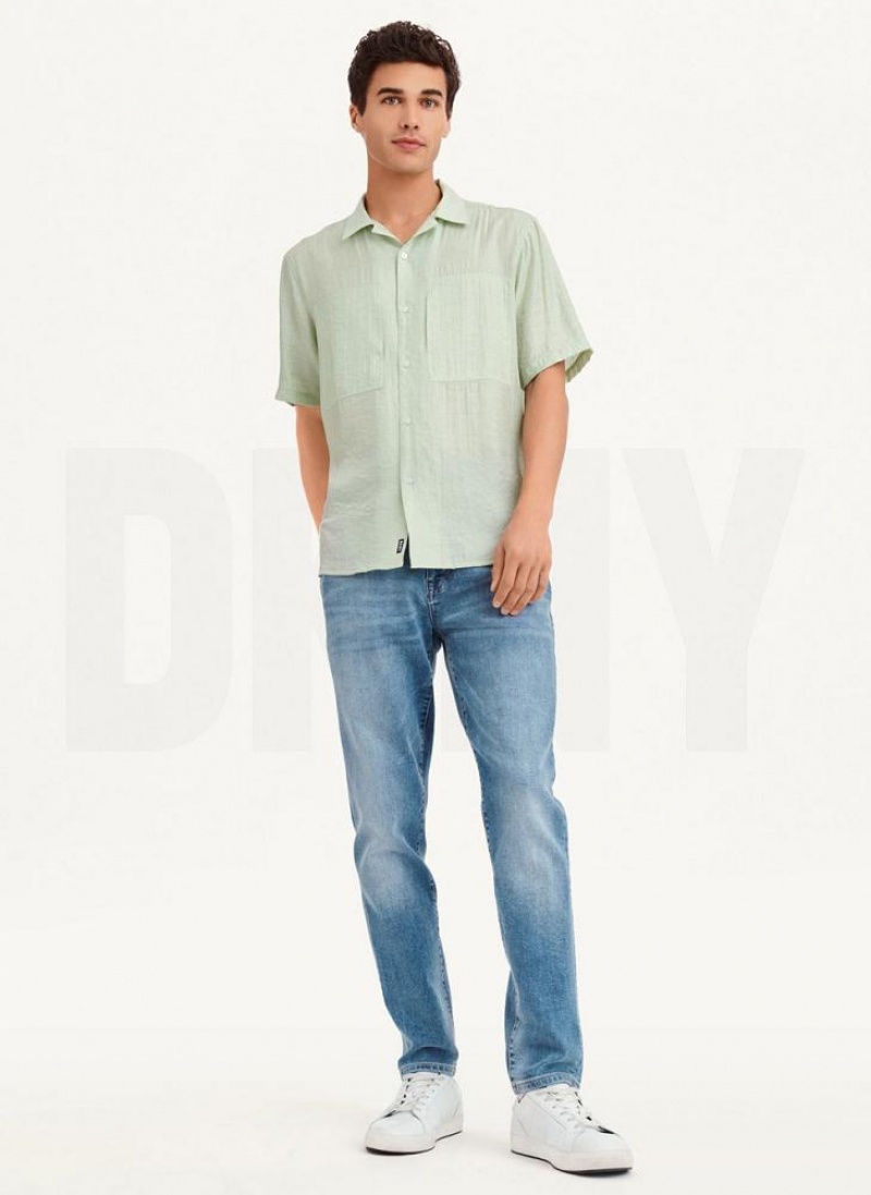 Green Men's DKNY Imitation Silk Camp Shirts | Australia-D1774