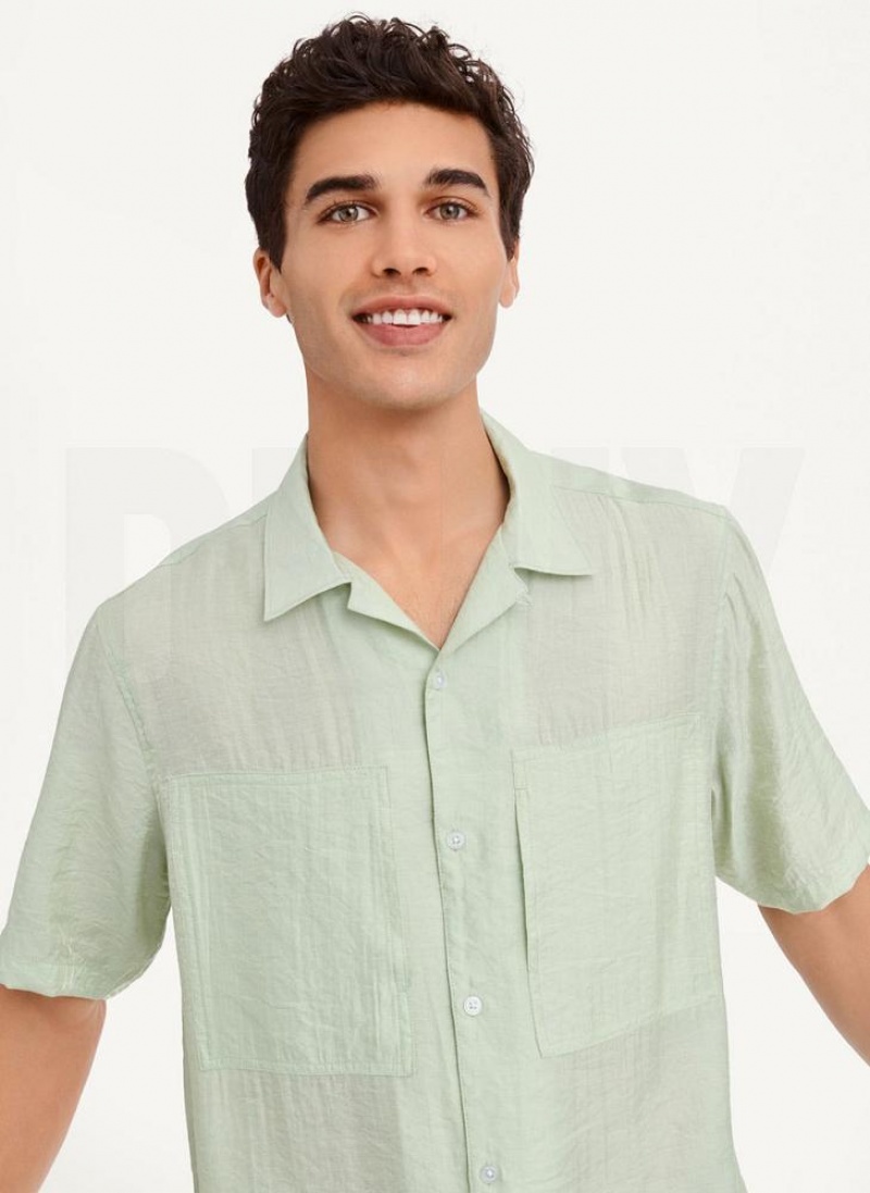 Green Men's DKNY Imitation Silk Camp Shirts | Australia-D1774
