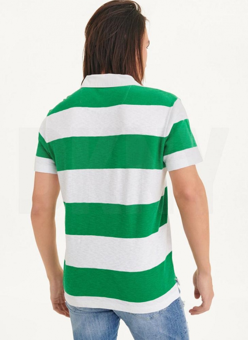 Green Men's DKNY Rugby Stripe Polo Shirts | Australia-D0783
