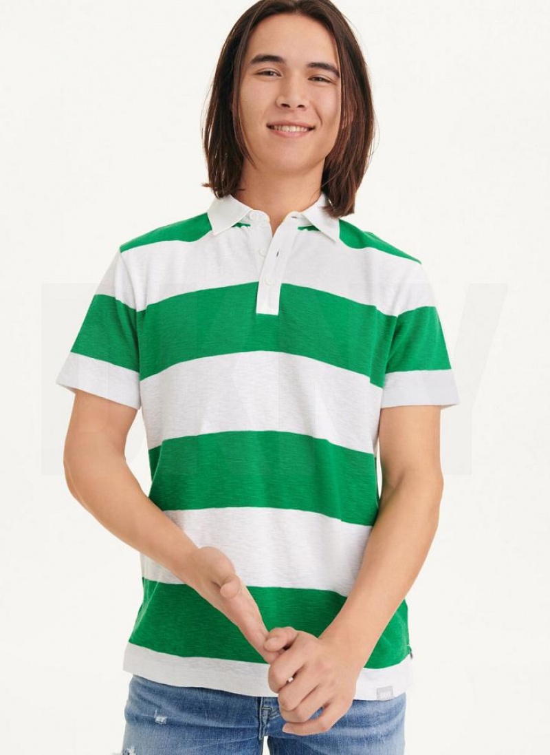 Green Men\'s DKNY Rugby Stripe Polo Shirts | Australia-D0783
