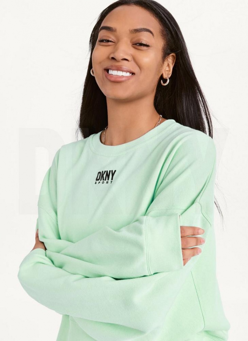 Green Women's DKNY Balance Oversized Crewneck Pullover Sweatshirts | Australia-D1968