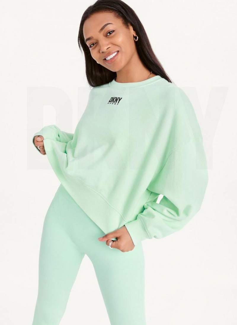 Green Women\'s DKNY Balance Oversized Crewneck Pullover Sweatshirts | Australia-D1968