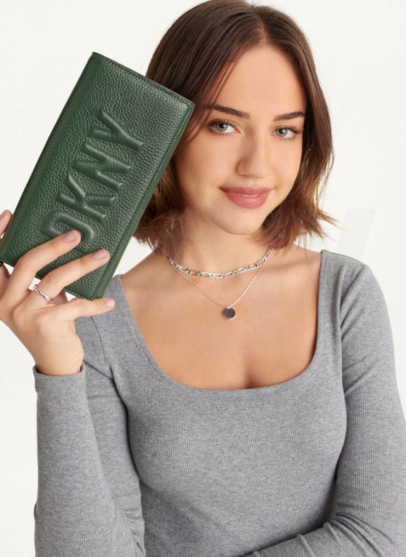 Green Women's DKNY Continental Raised Logo Wallets | Australia-D0704