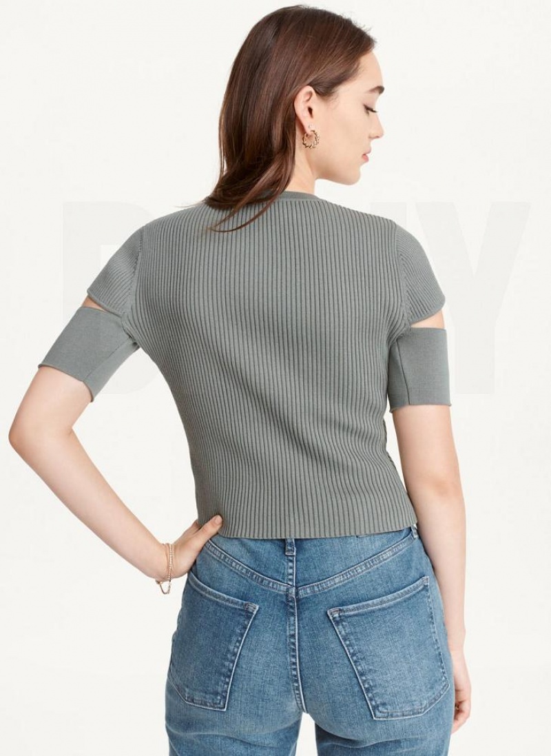 Green Women's DKNY Cut Out Knit T Shirts | Australia-D0990