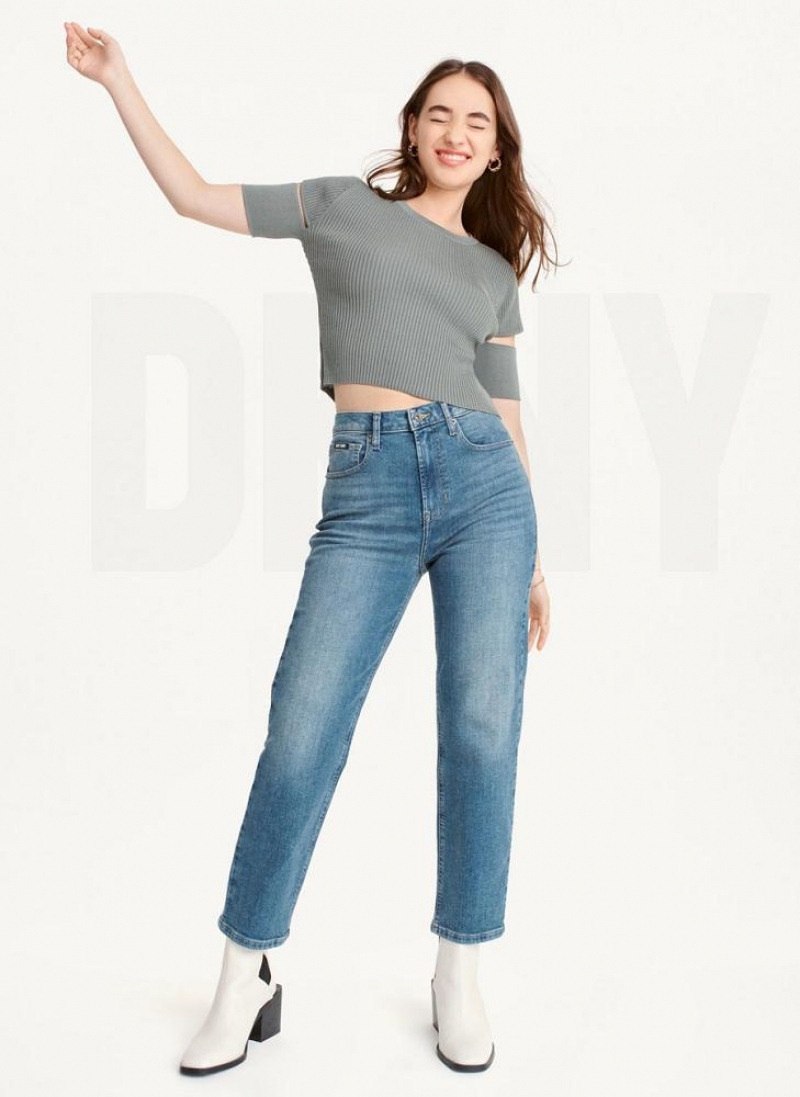 Green Women's DKNY Cut Out Knit T Shirts | Australia-D0990