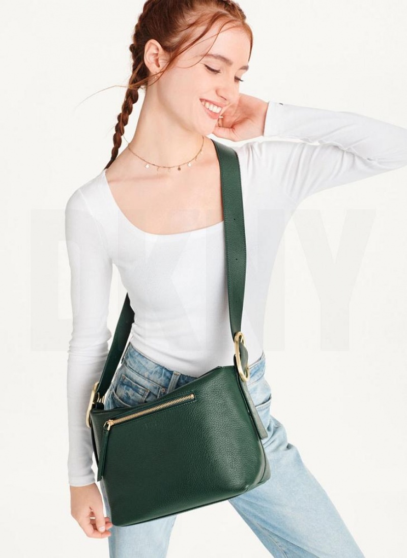 Green Women\'s DKNY Medium Buckle Crossbody Bags | Australia-D1500