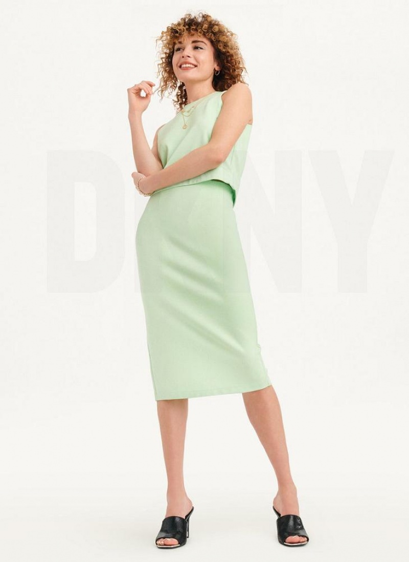Green Women's DKNY Sleeveless High Neck Cropped Tank Tops | Australia-D1728