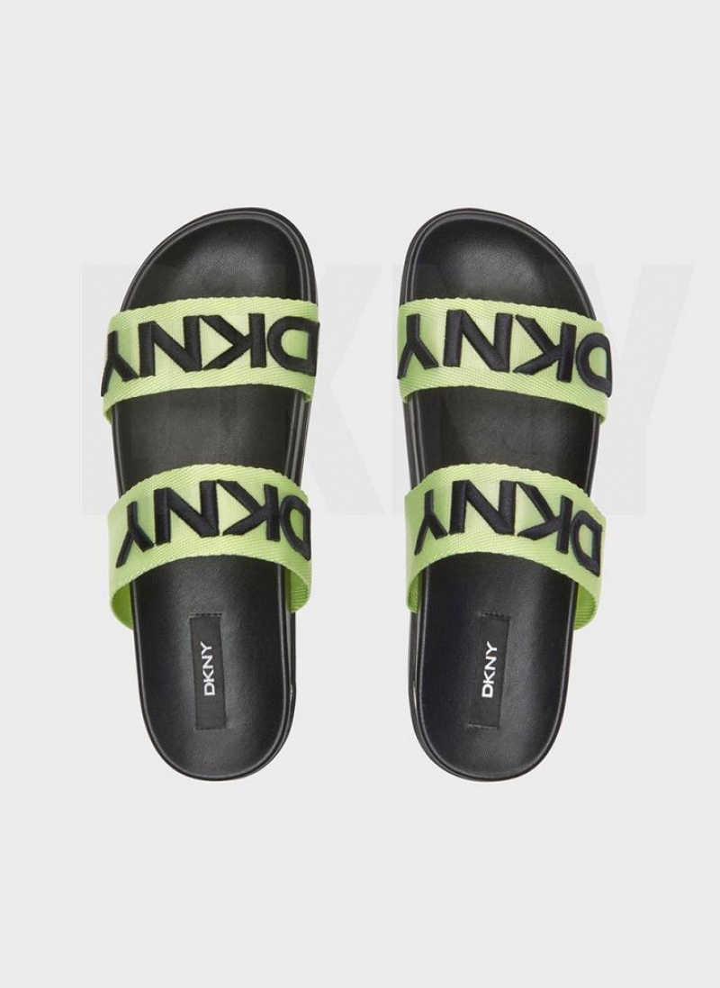 Green Women's DKNY Tee Double Band Slides | Australia-D1921