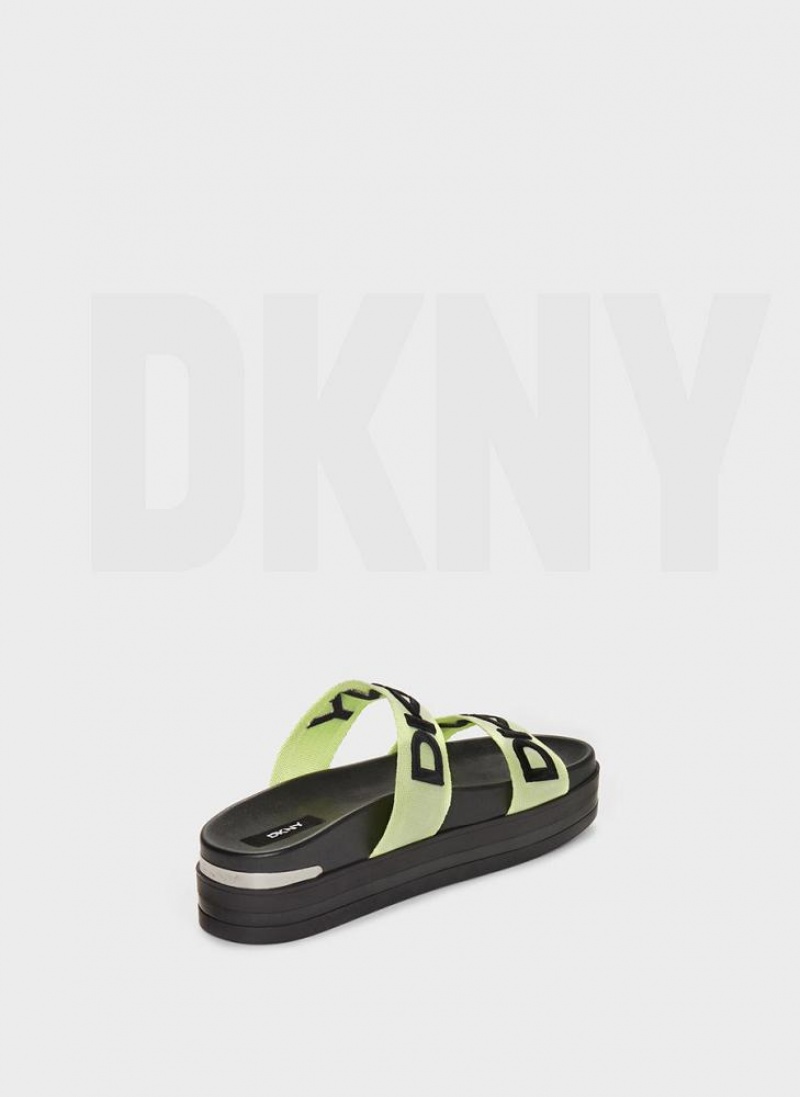 Green Women's DKNY Tee Double Band Slides | Australia-D1921
