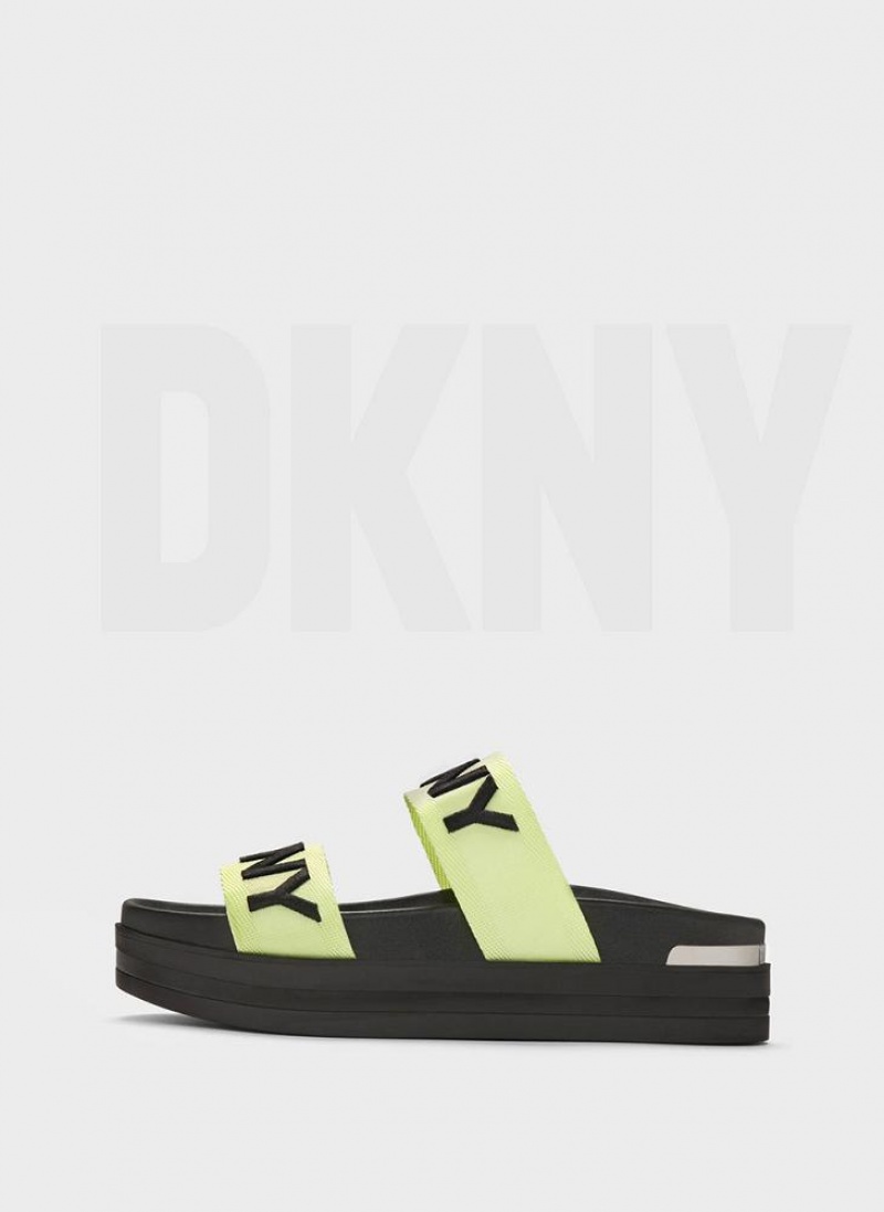Green Women\'s DKNY Tee Double Band Slides | Australia-D1921