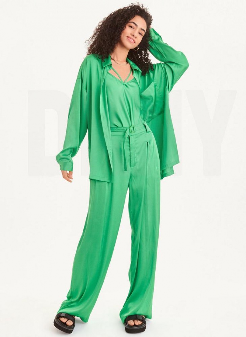 Green Women's DKNY Wide Leg Pants | Australia-D0758
