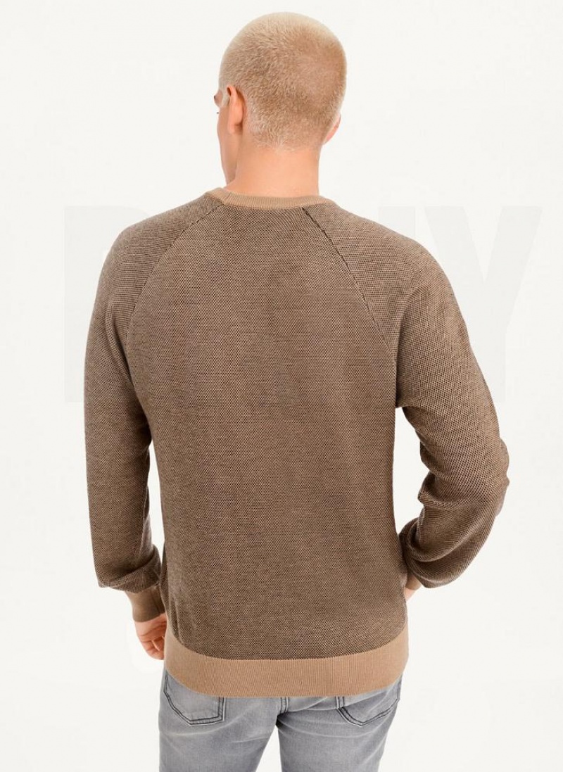 Grey Brown Men's DKNY Birdseye Stitch Sweaters | Australia-D1145