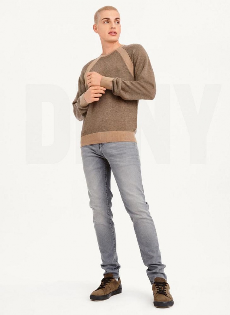 Grey Brown Men's DKNY Birdseye Stitch Sweaters | Australia-D1145