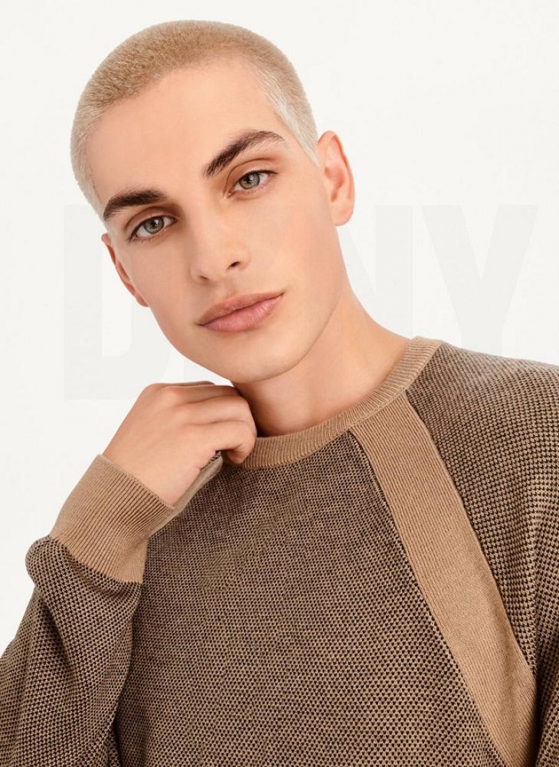 Grey Brown Men's DKNY Birdseye Stitch Sweaters | Australia-D1145