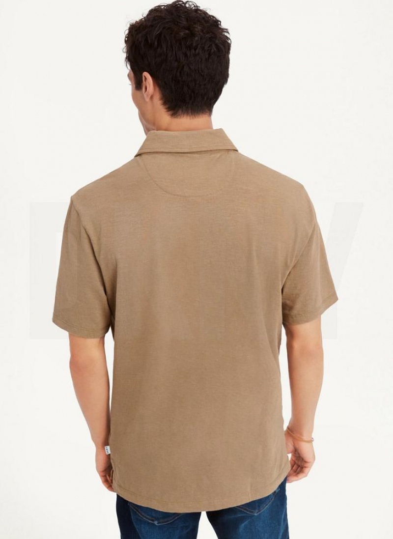 Grey Brown Men's DKNY Cotton Slub Jersey Single Breast Polo Shirts | Australia-D1628