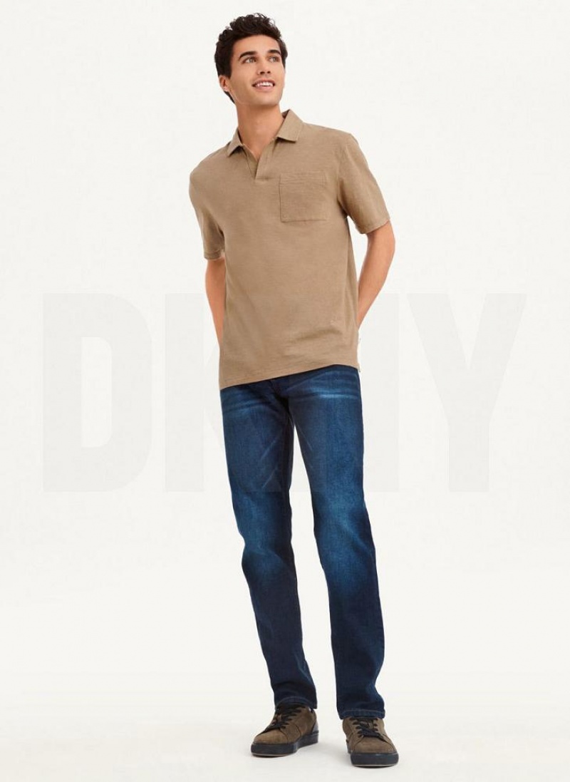 Grey Brown Men's DKNY Cotton Slub Jersey Single Breast Polo Shirts | Australia-D1628